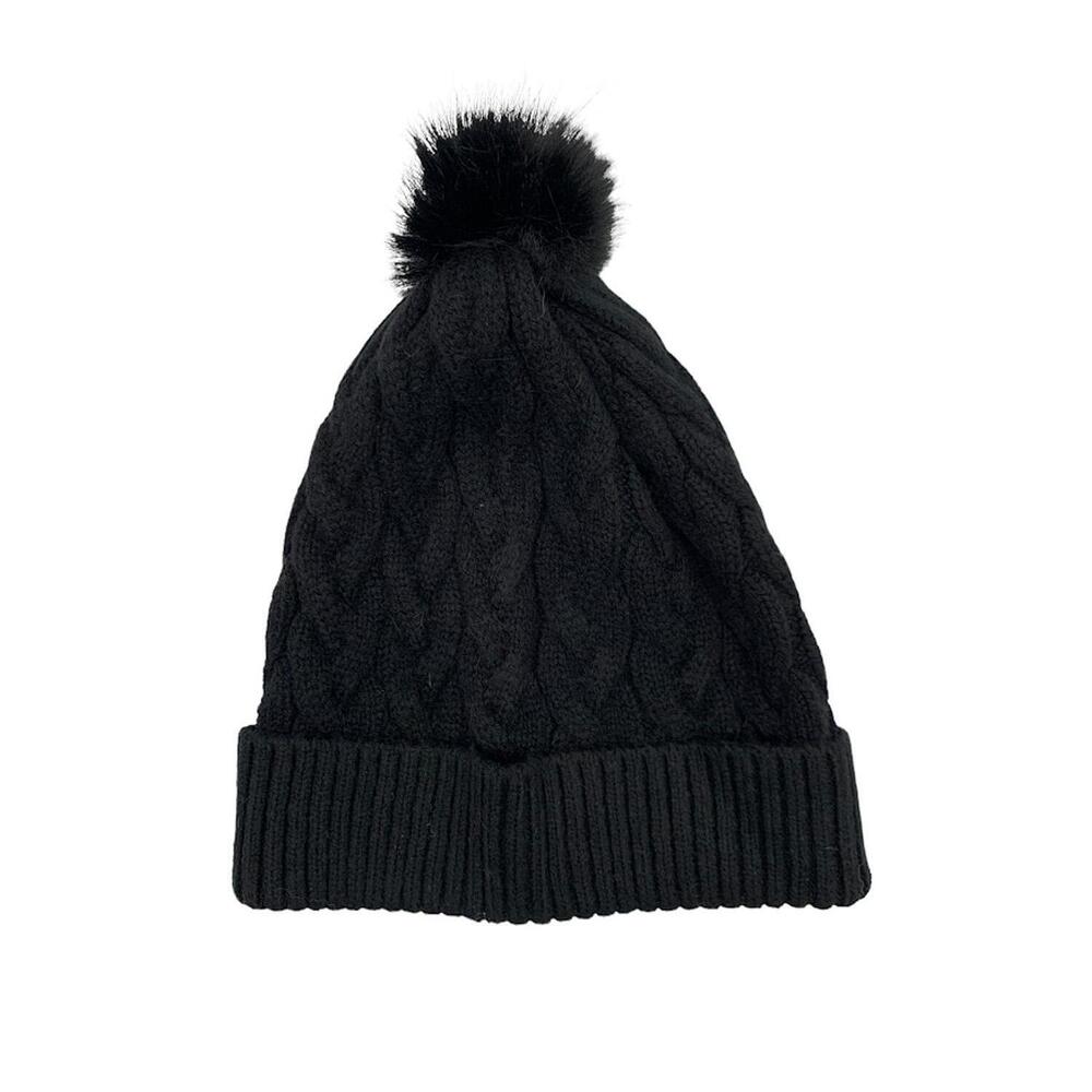 Peace Love World Sweater Hat with Pom Pom Black - Picture 2 of 2